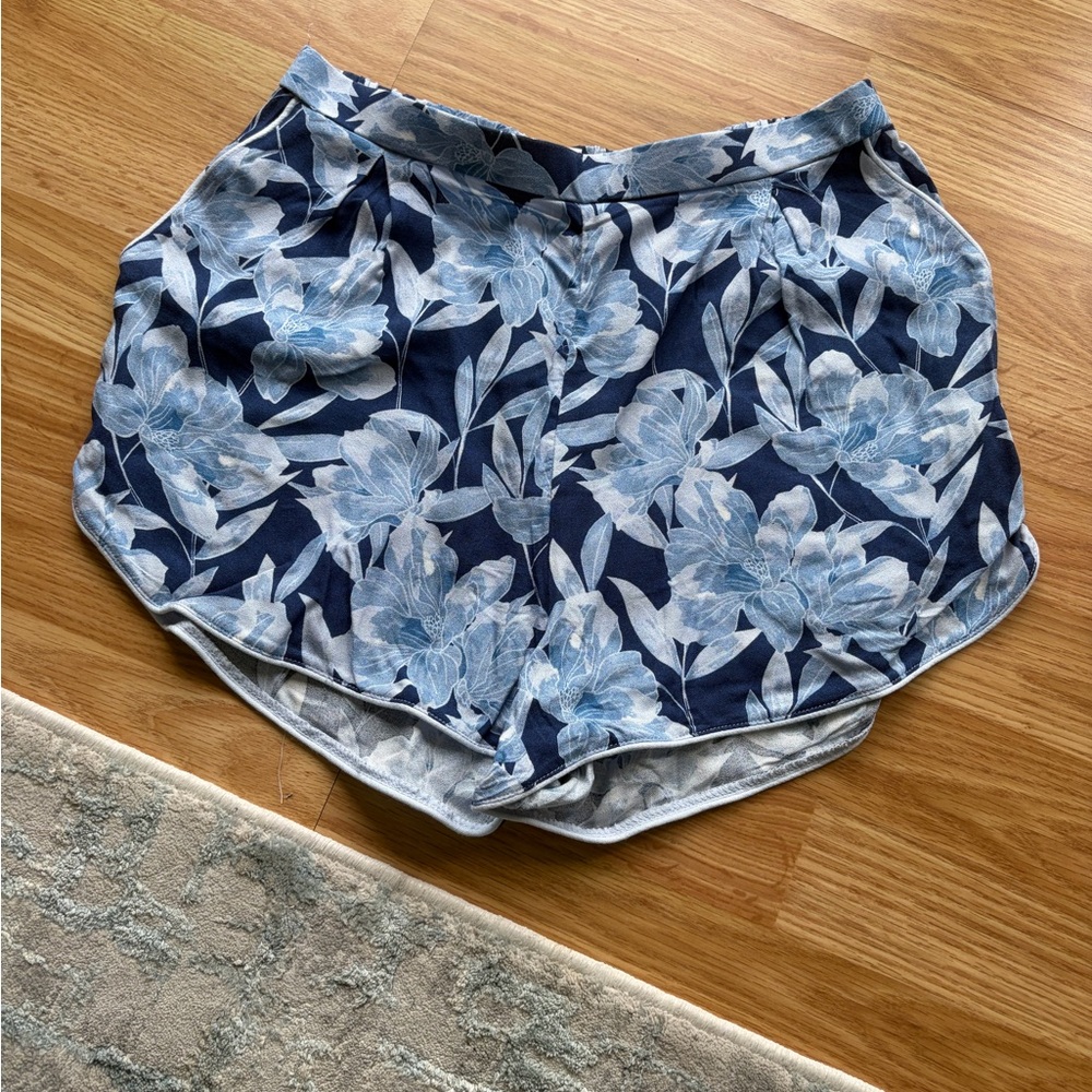 Floral Navy Athletic Shorts with Light Blue Print